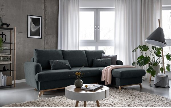 Divano letto angolare grigio scuro, angolo destro Scandic Lagom - Miuform