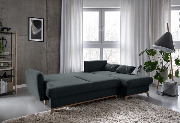 Divano letto angolare grigio scuro, angolo destro Scandic Lagom - Miuform