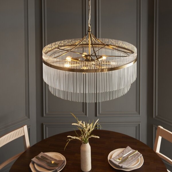 Endon 112574 - Lampadario a catena MARIETTA GRAND 7xE14/7W/230V ottone/trasparente