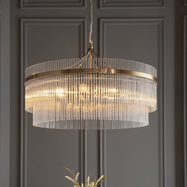 Endon 112574 - Lampadario a catena MARIETTA GRAND 7xE14/7W/230V ottone/trasparente