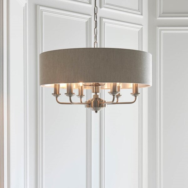 Endon 94357 - Lampadario a catena HIGHCLERE 6xE14/40W/230V beige/cromo satinato