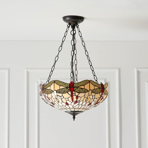 Endon 70759 - Lampadario a sospensione con catena Tiffany DRAGONFLY, 3xE27/60W/230V, diametro 41 cm