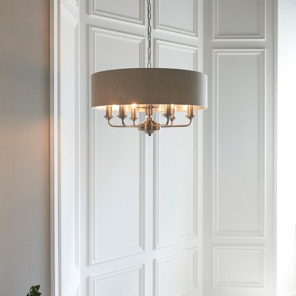 Endon 94357 - Lampadario a catena HIGHCLERE 6xE14/40W/230V beige/cromo satinato