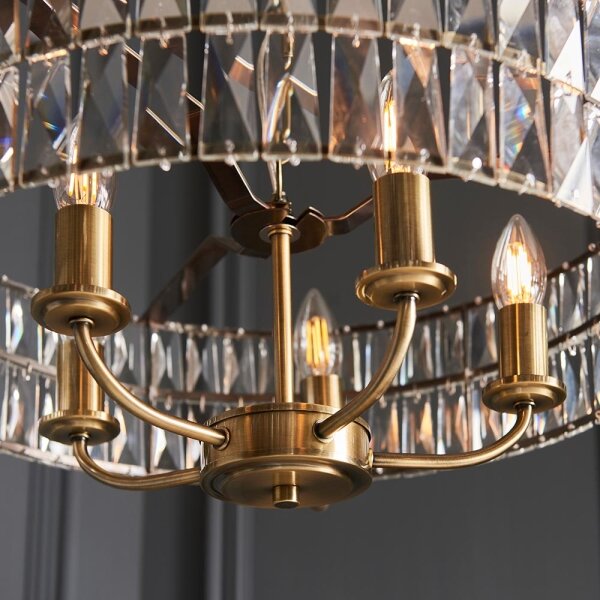 Endon 106244 - Lampadario a catena CLIFTON 5xE14/6W/230V in ottone/vetro trasparente