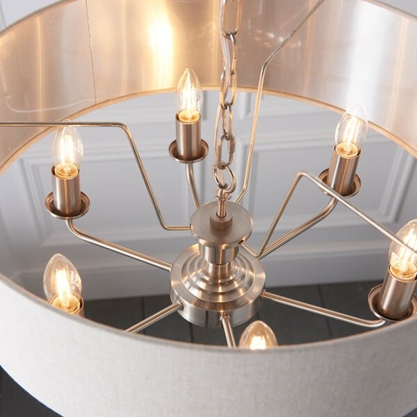 Endon 94357 - Lampadario a catena HIGHCLERE 6xE14/40W/230V beige/cromo satinato