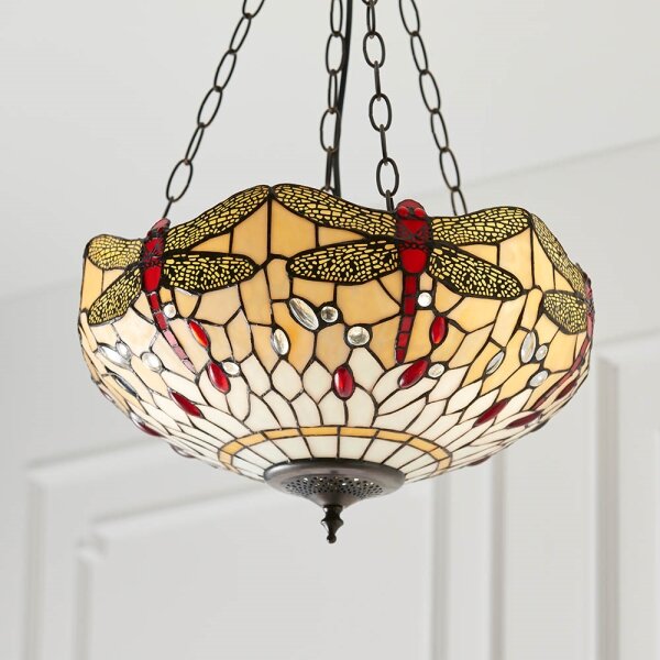 Endon 70759 - Lampadario a sospensione con catena Tiffany DRAGONFLY, 3xE27/60W/230V, diametro 41 cm