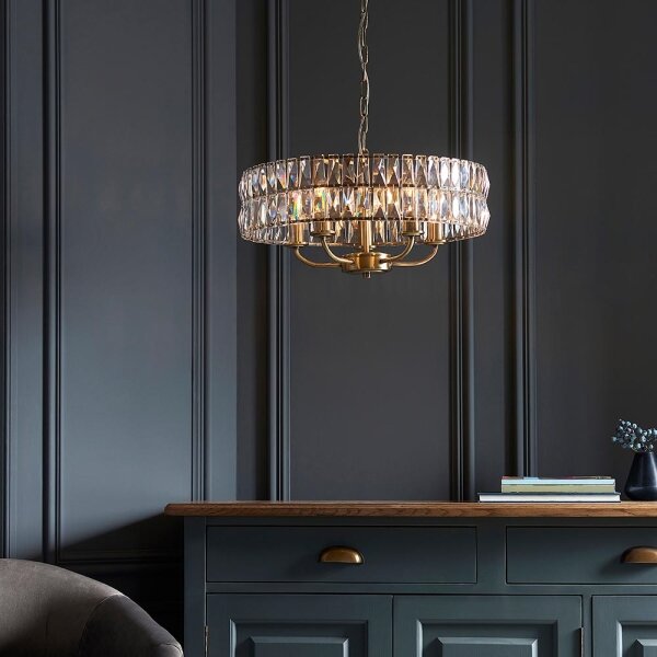 Endon 106244 - Lampadario a catena CLIFTON 5xE14/6W/230V in ottone/vetro trasparente