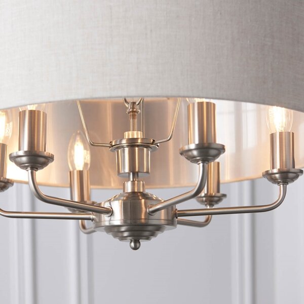 Endon 94357 - Lampadario a catena HIGHCLERE 6xE14/40W/230V beige/cromo satinato