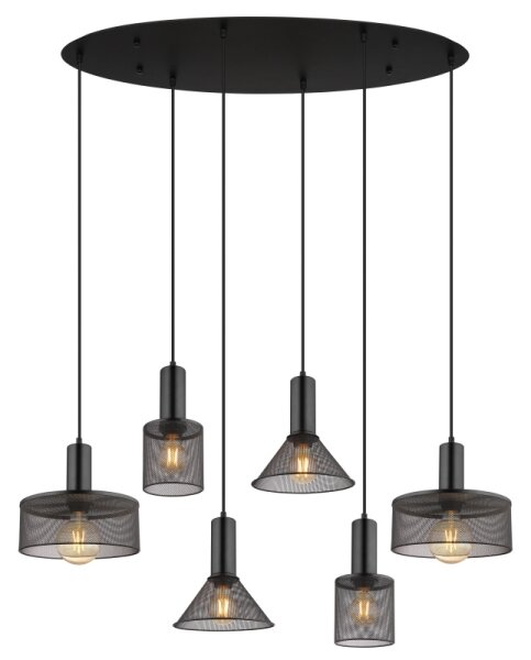 Globo 15648-6H - Lampadario a cavo JEDD 6xE27/60W/230V nero