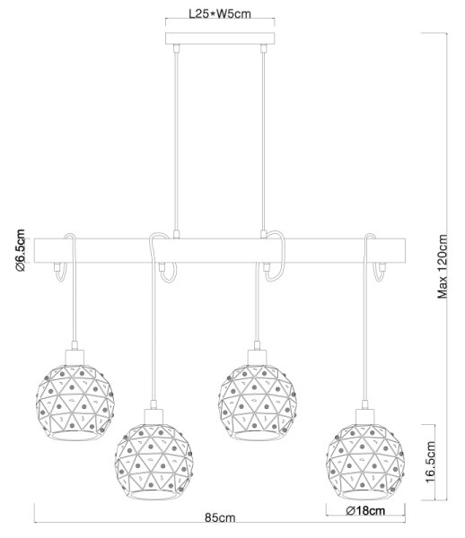 Globo 54029-4H - Lampadario sospeso con cavo JODIE 4xE27/40W/230V beige/nero