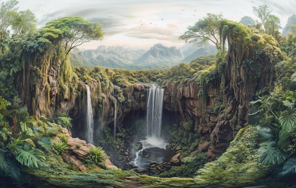 Carta da parati Cascata in una foresta, Carta da parati Natura, Carta da parati popolare, w02294 - Tapeko.it