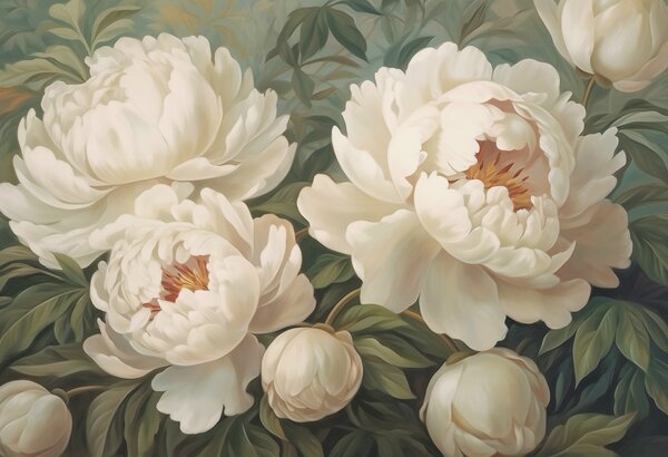 Carta da parati Delicate fioriture in un morbido abbraccio, Carta da parati Peonie, Carta da parati popolare, w02252 - Tapeko.it
