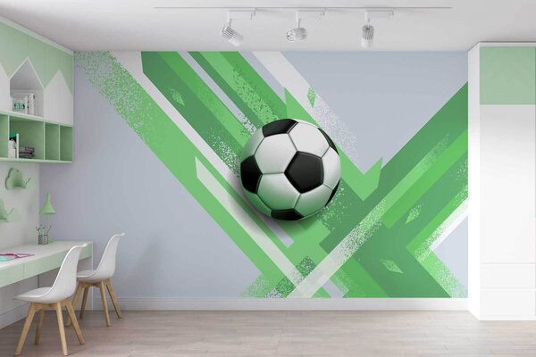 Carta da parati Pallone da calcio su sfondo verde e bianco, Carta da parati Calcio, Carta da parati popolare, w02347v1 - Tapeko.it