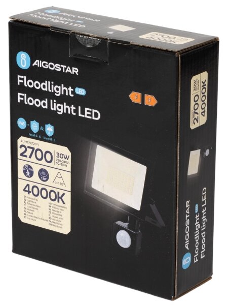 Aigostar - Proiettore LED con sensore, 30W, 230V, 4000K, IP65