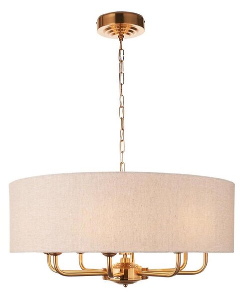 Endon 110727 - Lampadario a catena HIGHCLERE 8xE14/40W/230V beige/ottone diametro 70 cm