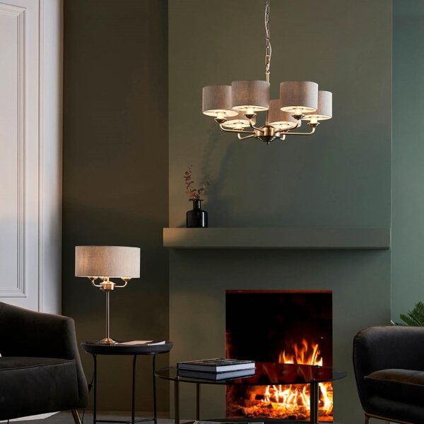 Endon 99151 - Lampadario sospeso con catena HIGHCLERE 6xE14/28W/230V grigio/cromo opaco