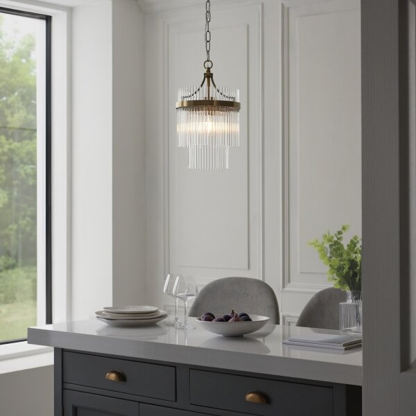 Endon 112572 - Lampadario a catena MARIETTA 1xE27/10W/230V ottone/trasparente