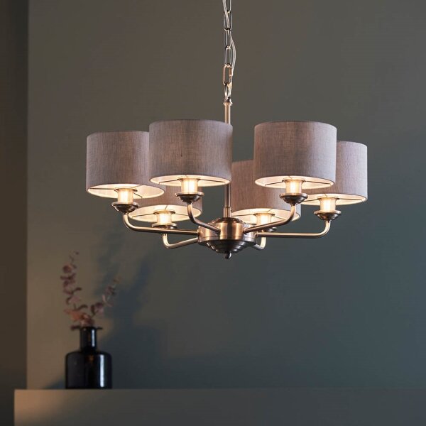 Endon 99151 - Lampadario sospeso con catena HIGHCLERE 6xE14/28W/230V grigio/cromo opaco