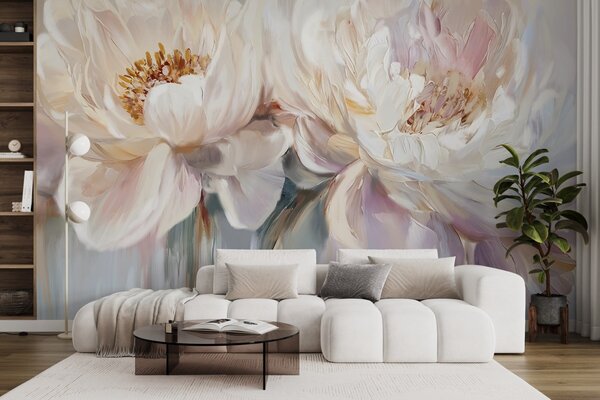 Carta da parati Pittura di fiori su sfondo bianco, Carta da parati Natura, Carta da parati popolare, w08466 - Tapeko.it
