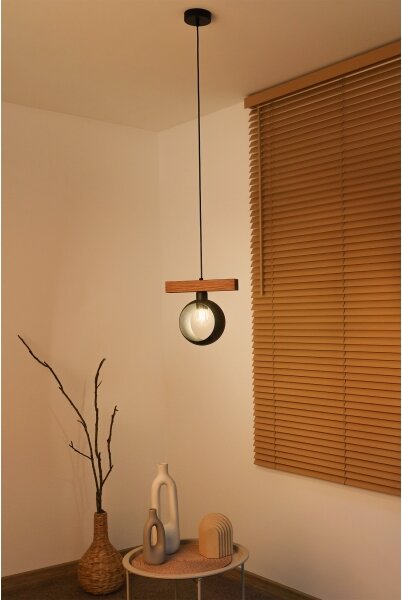 Duolla - Lampadario a sospensione su cavo IRONLINE 1xE27/15W/230V pino/rovere/nero