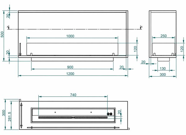 Divina Fire Camino a Bioetanolo da Incasso ad Angolo Biocamino Angolare 120x50 URANO120 SX TOPLINE - DF1200USX