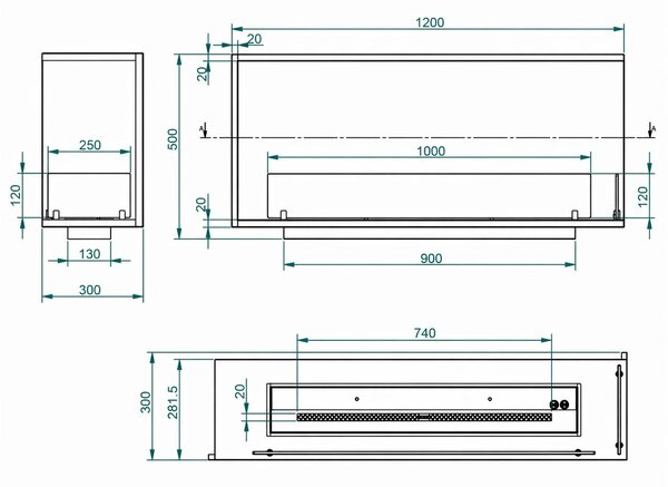 Divina Fire Camino a Bioetanolo da Incasso ad Angolo Biocamino Angolare 120x50 URANO120 DX TOPLINE - DF1200UDX