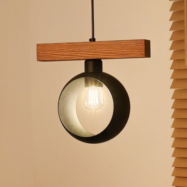 Duolla - Lampadario a sospensione su cavo IRONLINE 1xE27/15W/230V pino/rovere/nero