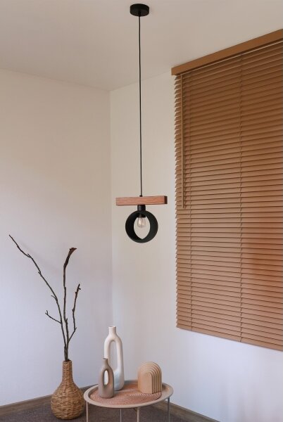 Duolla - Lampadario a sospensione su cavo IRONLINE 1xE27/15W/230V pino/rovere/nero