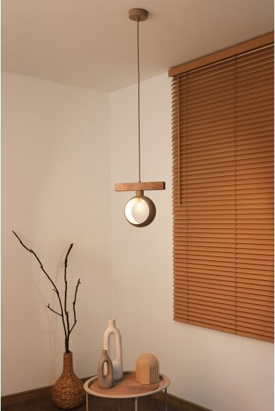 Duolla - Lampadario sospeso su cavo IRONLINE 1xE27/15W/230V pino rovere/beige