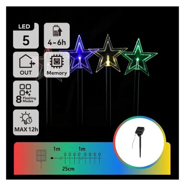 Aigostar - Luci solari natalizie LED RGBY/1,2V/8 funzioni 1m IP65 800mAh stelle