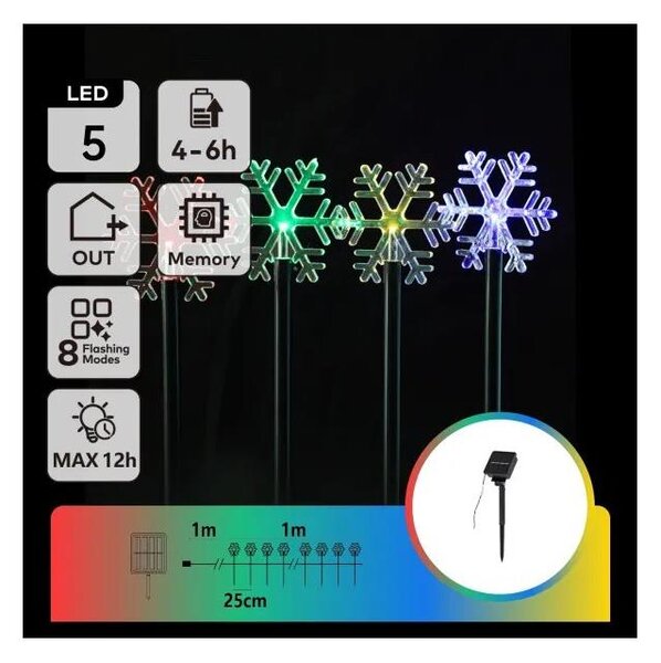 Aigostar - Luce solare natalizia LED RGBY, 1,2 V, 8 funzioni, 1 m, IP65, 800 mAh, fiocchi di neve