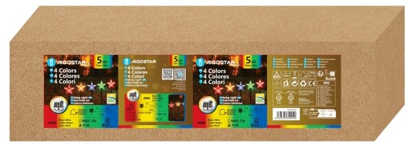 Aigostar - Luci solari natalizie LED RGBY/1,2V/8 funzioni 1m IP65 800mAh stelle