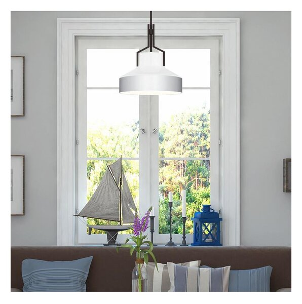 Quoizel QZ-BRECKEN-2P-OZ-OPAL - Lampada a sospensione con asta BRECKEN 2xE27/60W/230V nero/bianco