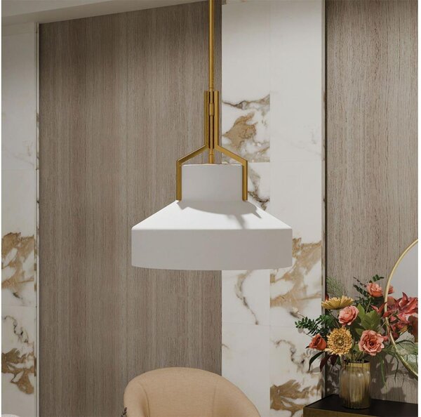 Quoizel QZ-BRECKEN-2P-AB-OPAL - Lampadario a stelo BRECKEN 2xE27/60W/230V oro/bianco