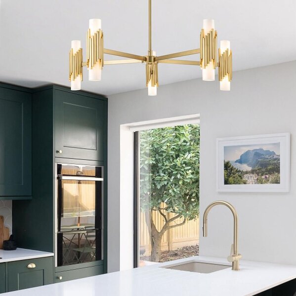 Elstead MARVELE10-AB-OPAL - Lampadario su asta MARVELE 10xE14/40W/230V oro