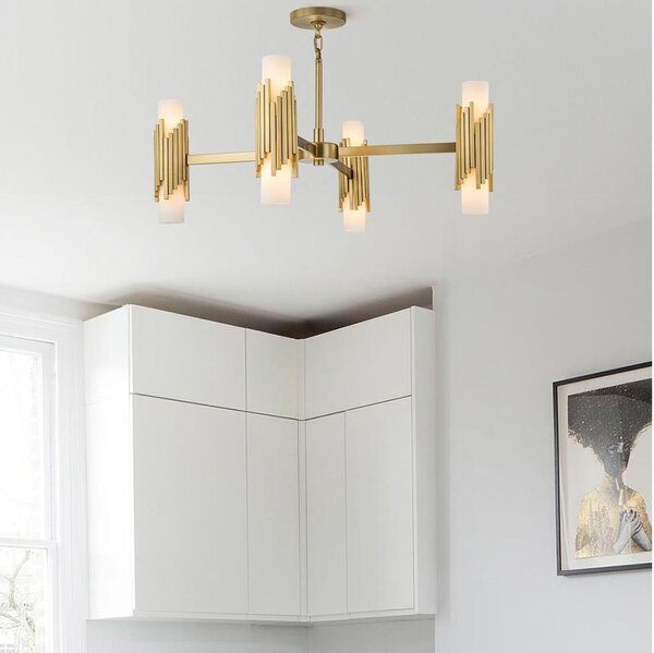 Elstead MARVELE8-AB-OPAL - Lampadario su asta MARVELE 8xE14/40W/230V dorato