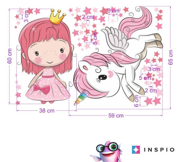 Adesivo da parete - Principessa e unicorno