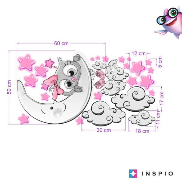 Adesivo per la camera dei bambini - Gufetto grigio-rosa