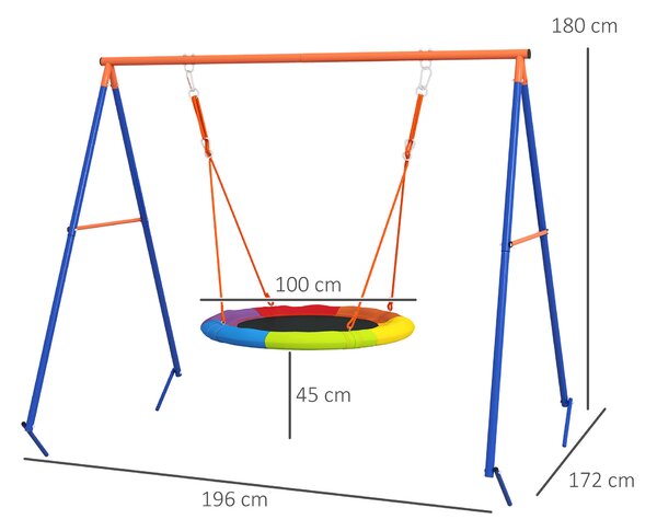 Outsunny Altalena da Giardino a Nido per 1-2 Bambini in Metallo Rinforzato, 196x172x180cm, Multicolore