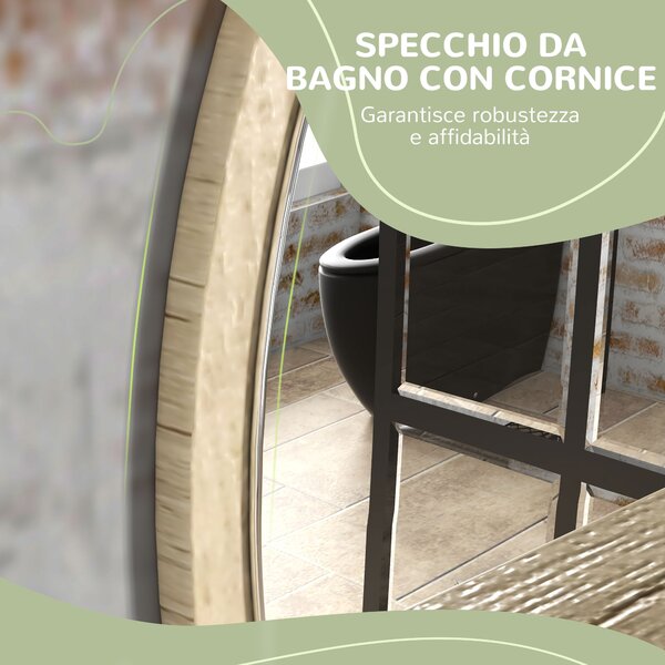 Kleankin Specchio Bagno Rotondo in Truciolato e Vetro con Ripiano Portaoggetti e 2 Ganci Posteriori, Ø45x10 cm|Aosom