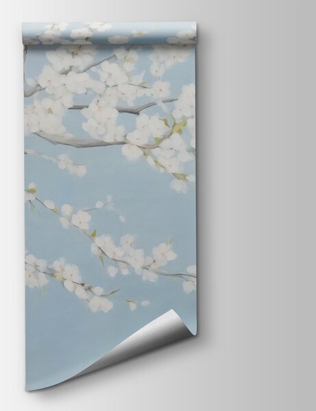Carta da parati Pittura di un albero con fiori bianchi, Carta da parati Alberi, Carta da parati popolare, w08543 - Tapeko.it