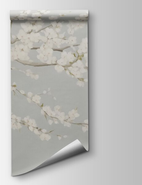 Carta da parati Pittura di un albero con fiori bianchi, Carta da parati Alberi, Carta da parati popolare, w08543v1 - Tapeko.it