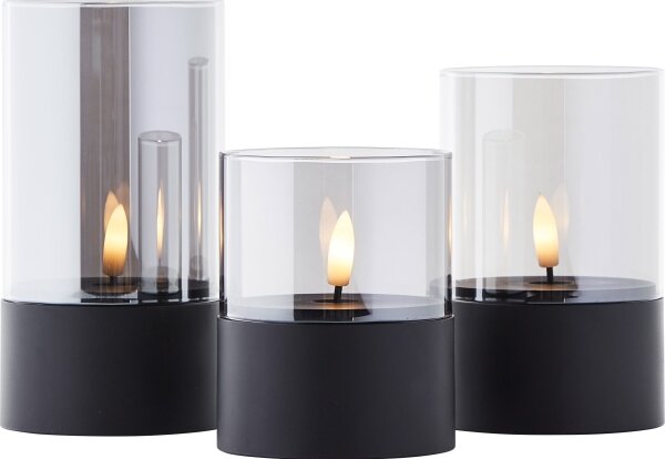 Brilliant - Set di 3 candele LED BOUGIE LED/2xAA IP44 nero/fumé