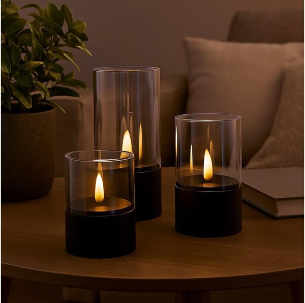 Brilliant - Set di 3 candele LED BOUGIE LED/2xAA IP44 nero/fumé