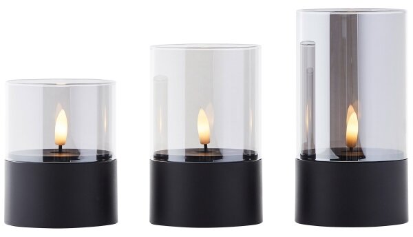 Brilliant - Set di 3 candele LED BOUGIE LED/2xAA IP44 nero/fumé