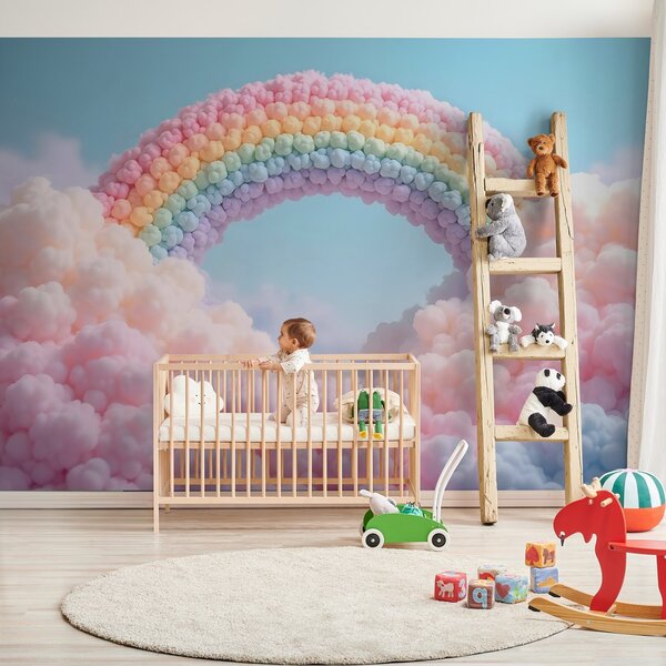 Carta da parati Arcobaleno soffice su nuvole, dipinto, Carta da parati per Bambini, Carta da parati per bambini Arcobaleno, w02615 : Uwalls.it