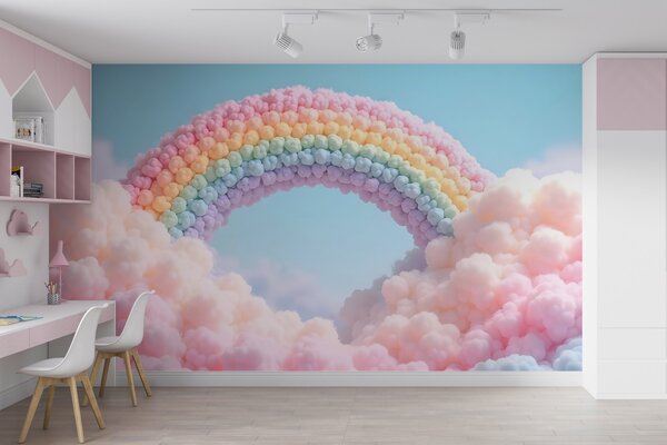Carta da parati Arcobaleno soffice su nuvole, dipinto, Carta da parati per Bambini, Carta da parati per bambini Arcobaleno, w02615 : Uwalls.it