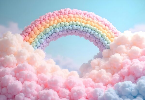 Carta da parati Arcobaleno soffice su nuvole, dipinto, Carta da parati per Bambini, Carta da parati per bambini Arcobaleno, w02615 : Uwalls.it