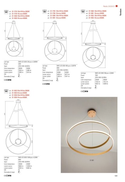 Redo 01-1796 - Lampadario LED sospeso con cavo TORSION LED/40W/230V bronzo