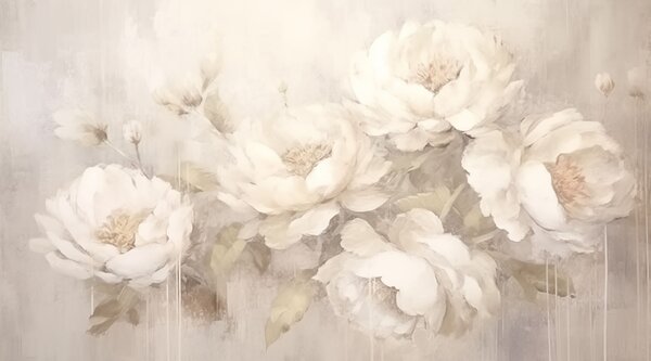 Carta da parati Pittura di fiori bianchi, Carta da parati Peonie, Carta da parati popolare, w02571 - Tapeko.it